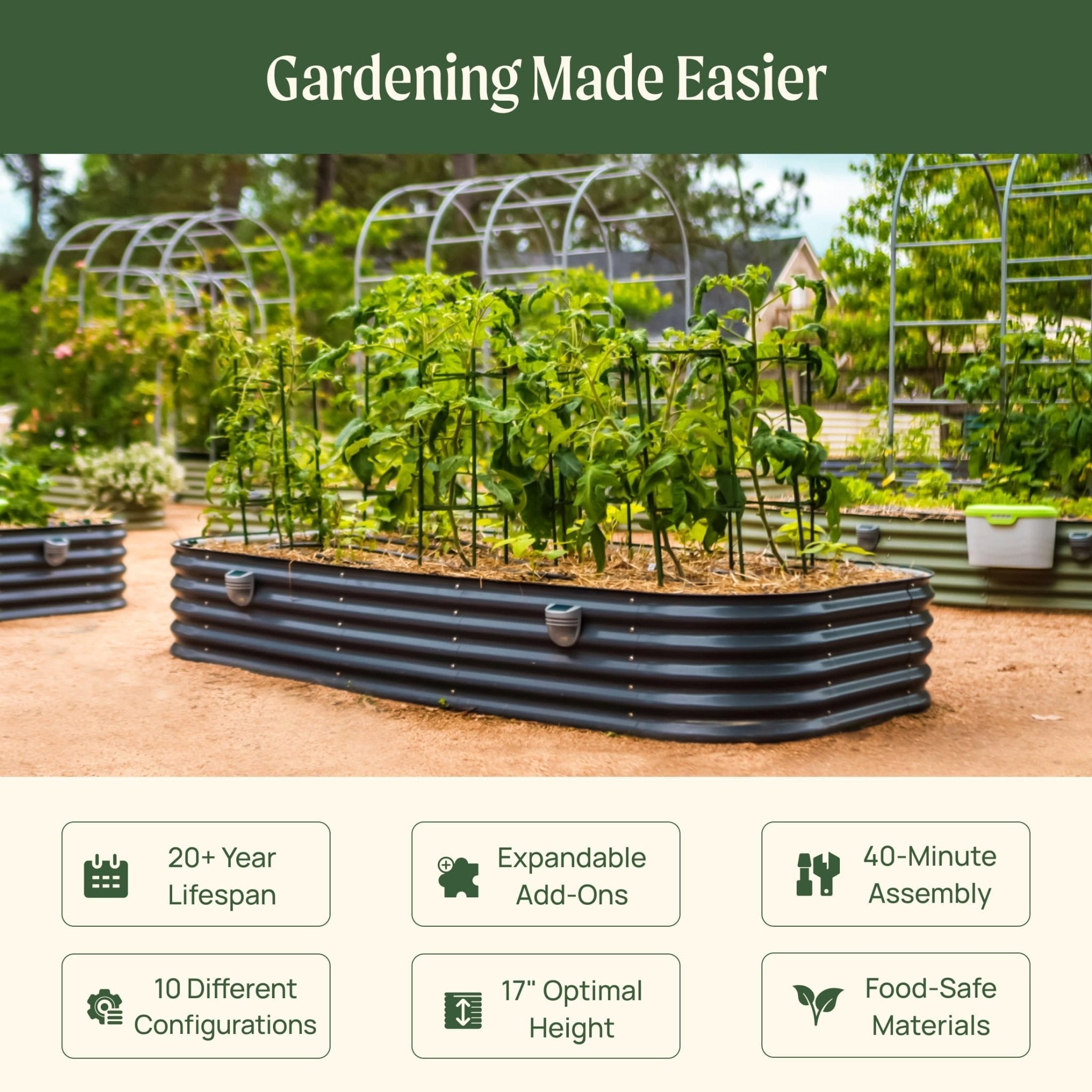 17" Tall 10 In 1 Jumbo Modular Metal Raised Garden Bed Kit - Cheeky Garden