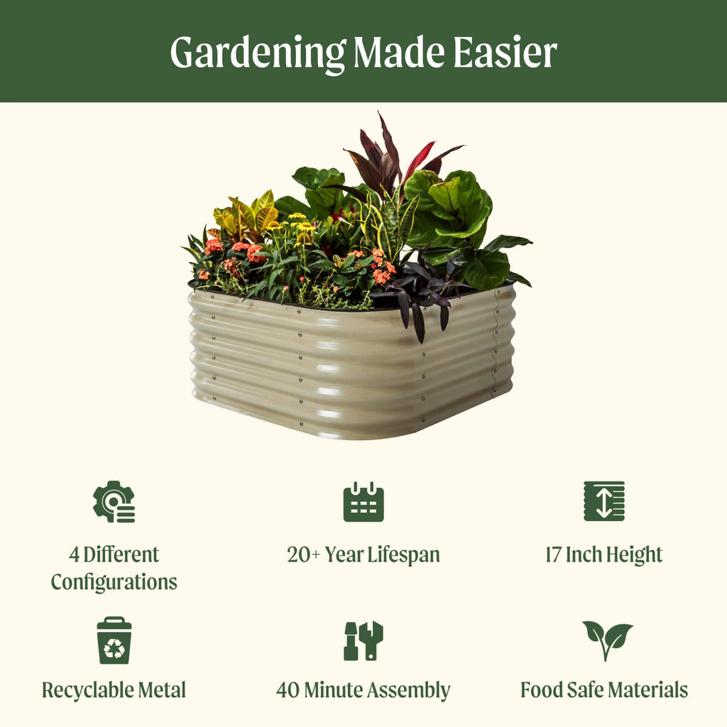 17" Tall 4 In 1 Small Modular Metal Raised Garden Bed Kit - Cheeky Garden