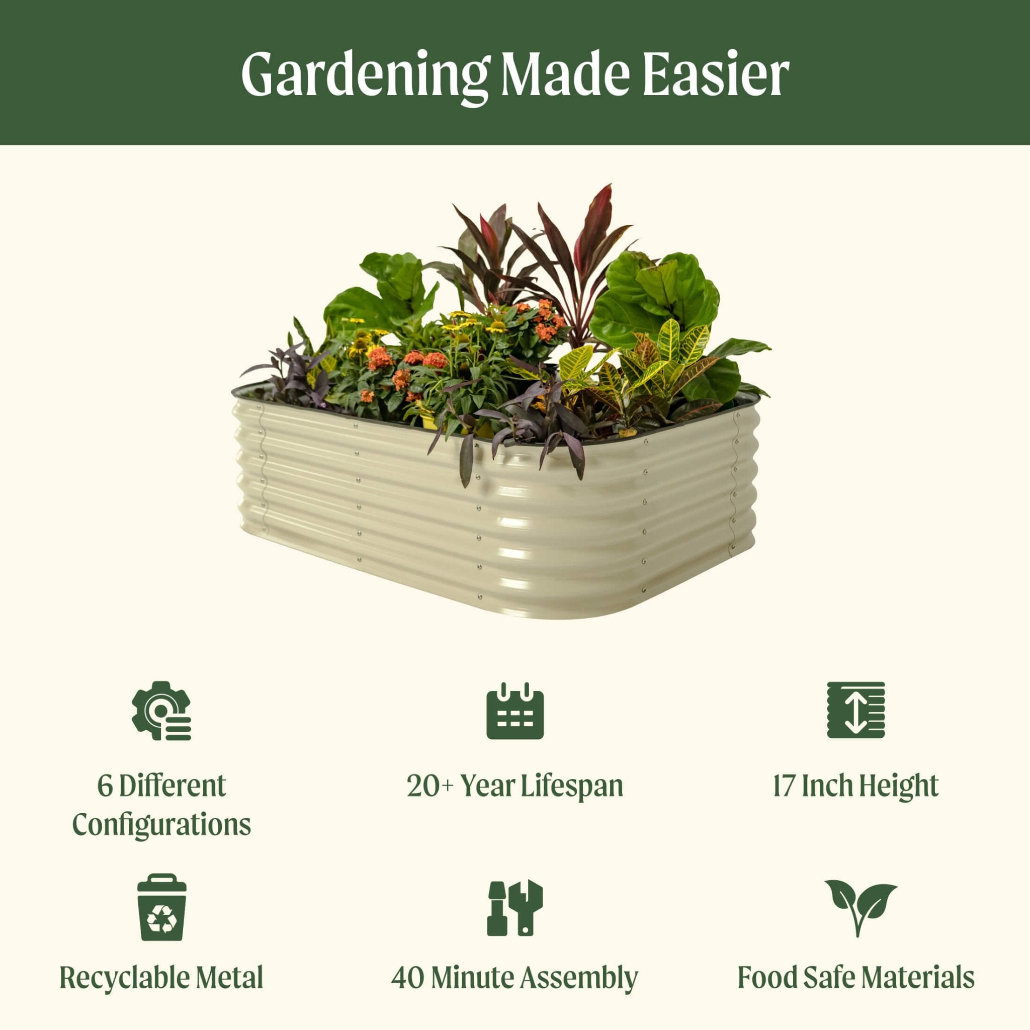 17" Tall 6 In 1 Medium Modular Metal Raised Garden Bed Kit - Cheeky Garden