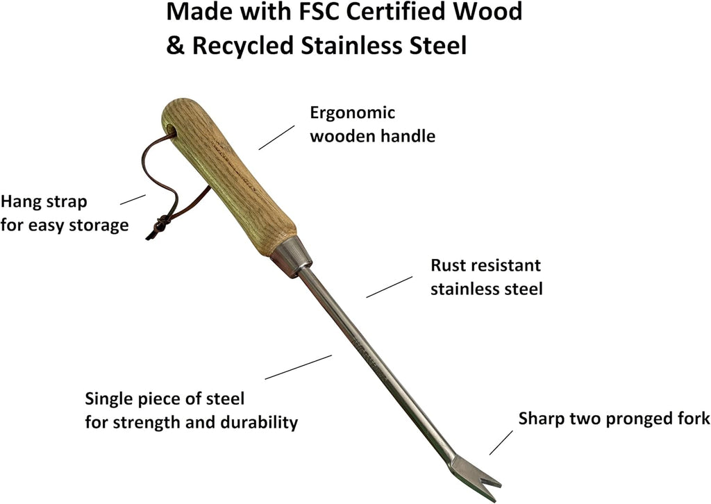 Stainless Steel Garden Dandelion Weeder (classic wood handle) - Cheeky Garden